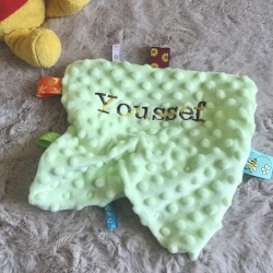 Doudou vert pastel brodé